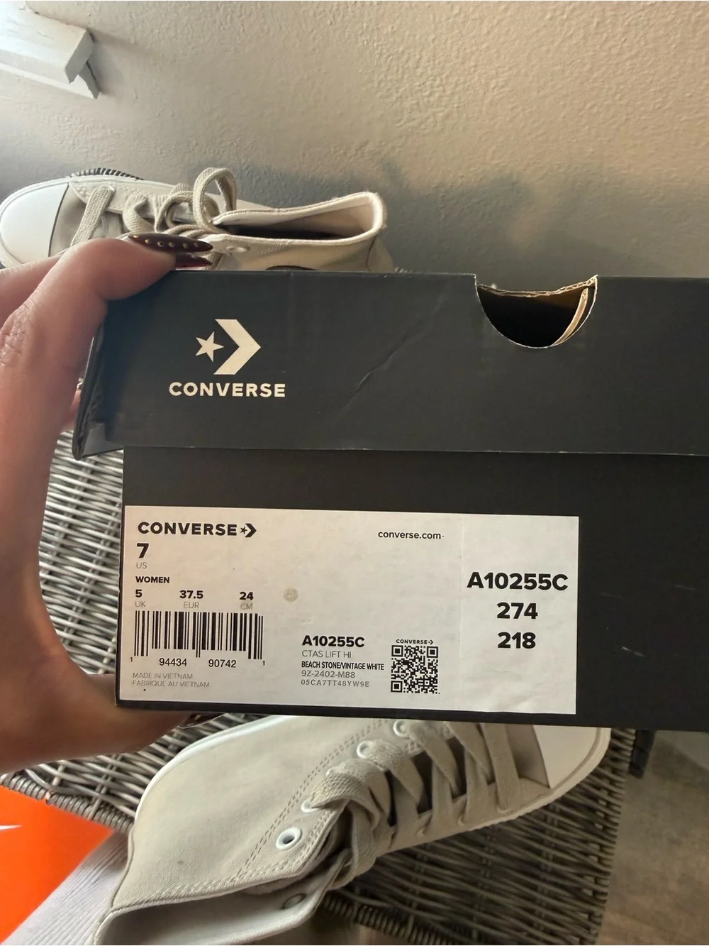 Converse High Top Sneakers in Light Beige and White